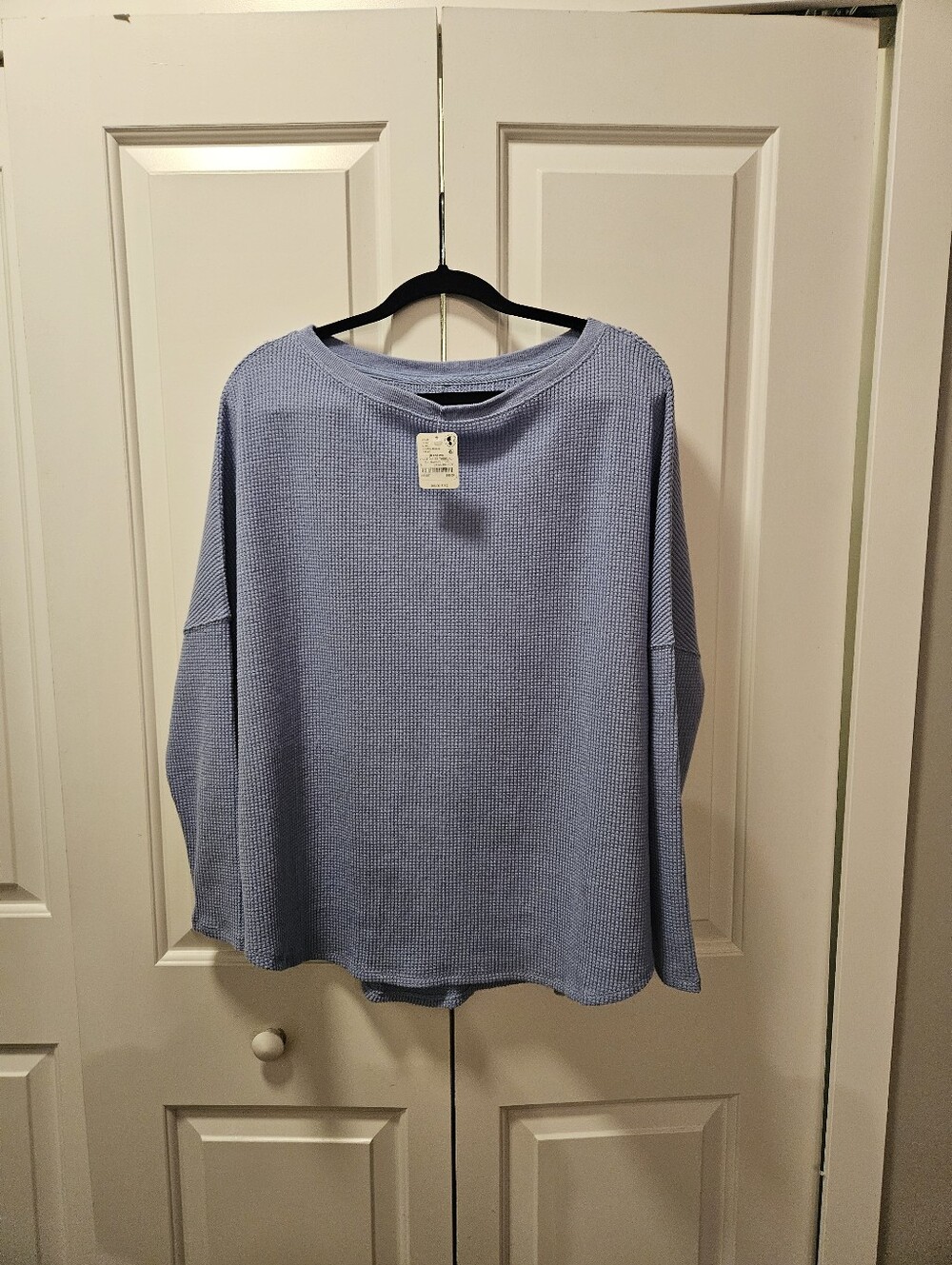 Free People Light Blue Waffle Knit Boxy Pullover
